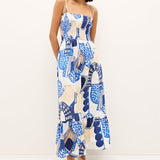 Neeley Smocked Abstract Print Cotton Midi Dress