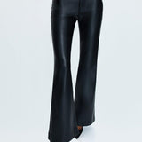 Kinsley Mid Rise Ultra Flare Slate Black Leather Pants