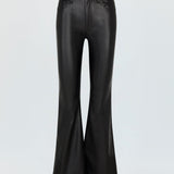 Kinsley Mid Rise Ultra Flare Slate Black Leather Pants