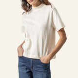 Button Shoulder Mock Neck Talc