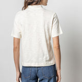 Button Shoulder Mock Neck Talc