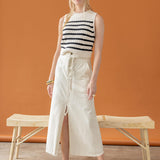 Yoke Waist Maxi Skirt in White