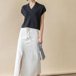 Yoke Waist Maxi Skirt in White
