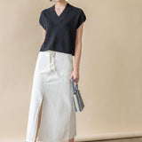 Yoke Waist Maxi Skirt in White