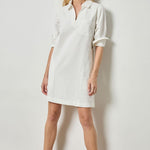 Split Neck Collared Dress White