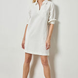 Split Neck Collared Dress White