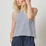 Mixed Media Tank Dark Navy Stripe