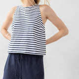 Mixed Media Tank Dark Navy Stripe