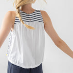 Mixed Media Tank Dark Navy Stripe