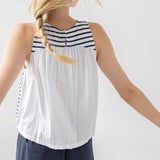 Mixed Media Tank Dark Navy Stripe