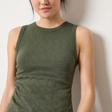 Rib Slub Side Pleat Tank Lichen