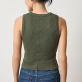 Rib Slub Side Pleat Tank Lichen
