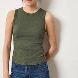 Rib Slub Side Pleat Tank Lichen