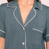 Gisele Relaxed Short PJ Set Stone Blue/Ivory