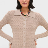 Ruby Knit Long Sleeve Polo Champagne
