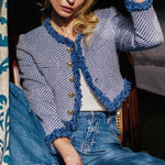 Asuka Cropped Fringe Jacket Blue Womens Jacket