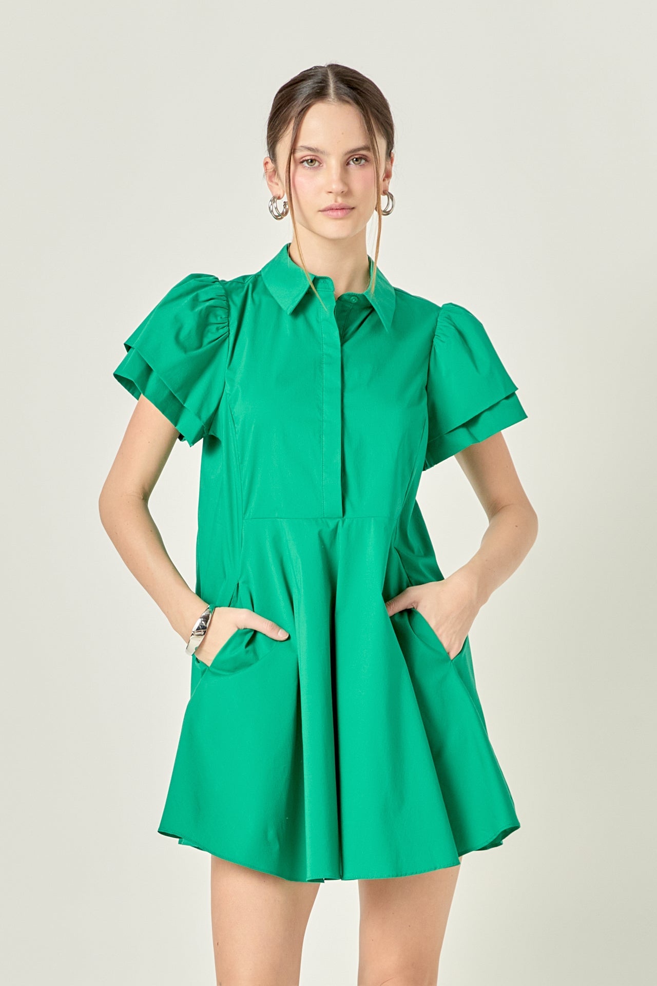 English Factory - Peplum Shirt Mini Dress GREEN / M English Factory - Peplum Shirt Mini Dress GREEN / M