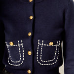 Stitch Detail Puff Cardi Navy / White