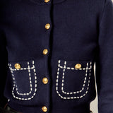 Stitch Detail Puff Cardi Navy / White