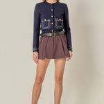 Stitch Detail Puff Cardi Navy / White