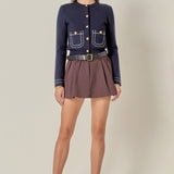 Stitch Detail Puff Cardi Navy / White