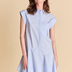Collar Flare Skirt Dress Powder Blue