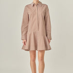 Stripe Collar Flared Skirt Dress Brown