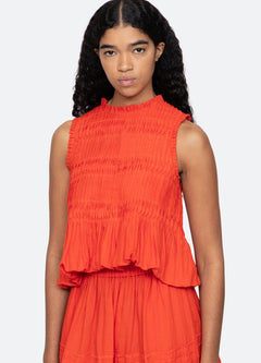 Zora Solid Tank Top With Bubble Hem Chilli