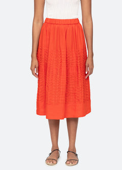 Zora Solid Pleated Midi Skirt Chilli