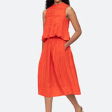 Zora Solid Pleated Midi Skirt Chilli