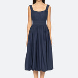 Emmet Poplin Midi Bubble Dress Navy