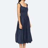 Emmet Poplin Midi Bubble Dress Navy