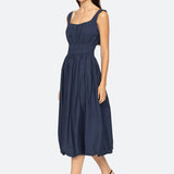 Emmet Poplin Midi Bubble Dress Navy