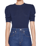 FRAME Ruched Sleeve Cashmere Sweater Navy