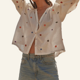 Velvet Aretha Embroidered Top Cream