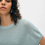 White + Warren Linen Ribbed Easy Tee Dusty Blue