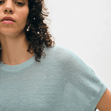 White + Warren Linen Ribbed Easy Tee Dusty Blue