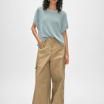 White + Warren Linen Ribbed Easy Tee Dusty Blue