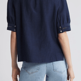 FRAME Ruffle Collar Inset Lace Top Navy