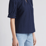 FRAME Ruffle Collar Inset Lace Top Navy