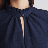 FRAME Ruffle Collar Inset Lace Top Navy