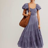 Free People Sundrenched Short Sleeve Maxi Blue Granite