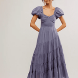 Free People Sundrenched Short Sleeve Maxi Blue Granite