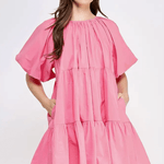 Balloon Sleeve Tiered Mini Dress