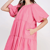 Balloon Sleeve Tiered Mini Dress