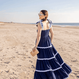 Ric-Rac Bow Strap Maxi Dress Navy