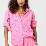 Pia Eyelet Button Up Shirt Neon Pink
