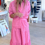 Pia Eyelet Button Up Shirt Neon Pink