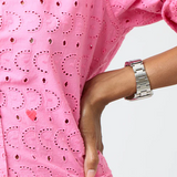 Pia Eyelet Button Up Shirt Neon Pink