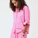 Pia Eyelet Button Up Shirt Neon Pink